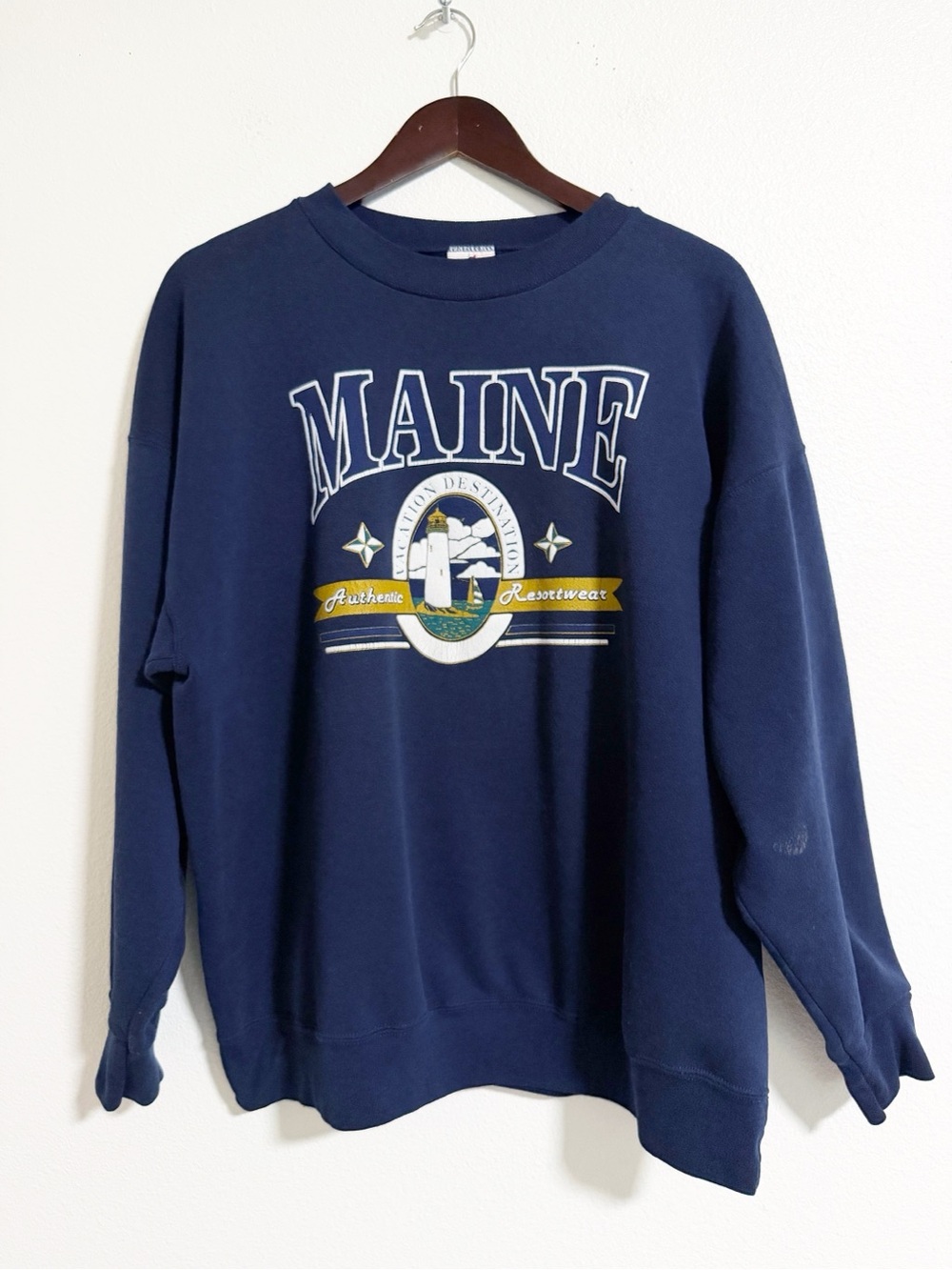 Vintage 90s Riddell Maine Authentic Resortwear Crewneck Sweatshirt Navy XXL